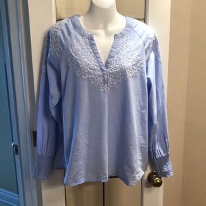 Ellen Tracy Embroidered Light Blue Blouse